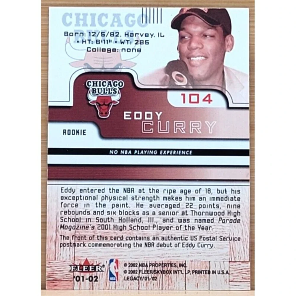 2001-02 FLEER FORCE EDDY CURRY‎ ROOKIE POSTMARK  #D/999 BULLS NBA
